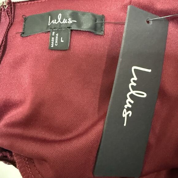 Lulus UNREAL CHARMER PLEATED DRESS Size L Burgundy Velvet Spaghetti Strap NEW - Picture 7 of 11
